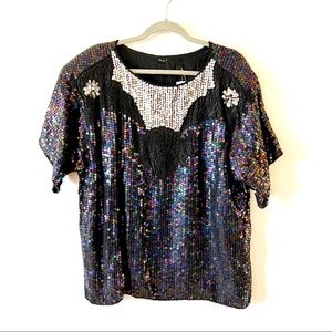 Vintage Sequin Top Mark and John II Silk Deadstock Freesize Rainbow